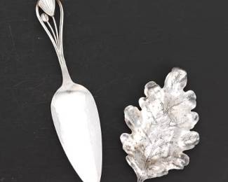 Handwrought Sterling Silver Cake Server and an Oak Leaf Dish