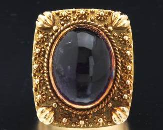 Etruscan Revival Gold and Amethyst Ring 
