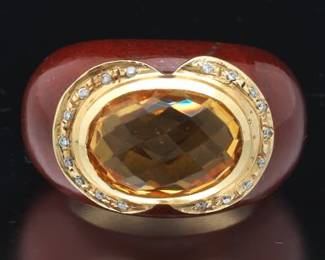 Carved Hardstone, Citrine and Diamond Ring 