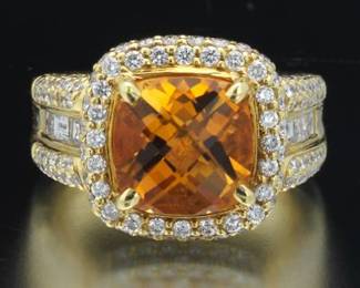 Charles Krypell Citrine and Diamond Ring 