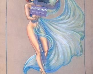 NUDE PIN-UP MODEL CHALK PRINT FLOCKED PAPER 20"X26