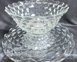 STUNNING LARGE FOSTORIA AMERICAN PUNCH BOWL RISER AND LINER 