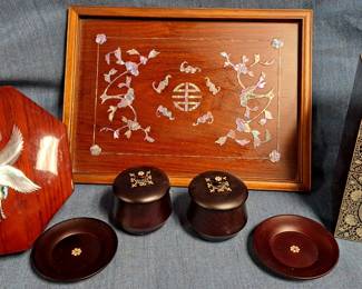 ASIAN INLAID TRAYS BOWLS LOT