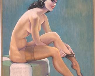 NUDE PIN-UP MODEL CHALK PRINT FLOCKED PAPER 20"X26