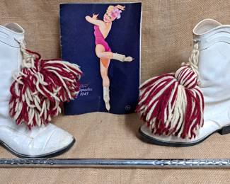BAND DRUM MAJOR BOOTS & BATON LOT ICE CAPADES BOOKLET
