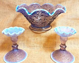 RARE WESTMORELAND BRAMBLE MAPLE LEAF BOWL &HOLDERS