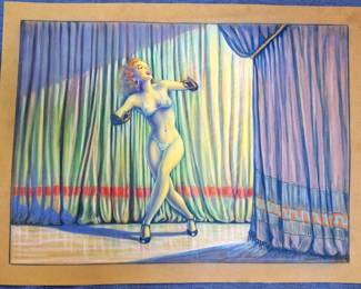 NUDE PIN-UP MODEL CHALK PRINT FLOCKED PAPER 20"X26
