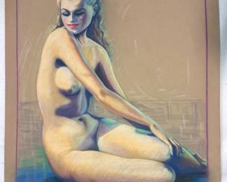 NUDE PIN-UP MODEL CHALK PRINT FLOCKED PAPER 20"X26