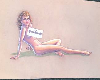 NUDE PIN-UP MODEL CHALK PRINT FLOCKED PAPER 20"X26