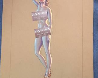NUDE PIN-UP MODEL CHALK PRINT FLOCKED PAPER 20"X26