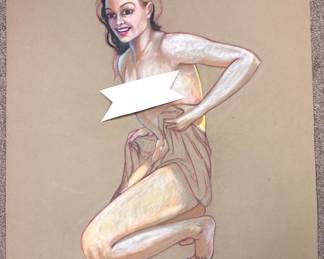 NUDE PIN-UP MODEL CHALK PRINT FLOCKED PAPER 20"X26