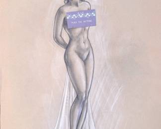 NUDE PIN-UP MODEL CHALK PRINT FLOCKED PAPER 20"X26