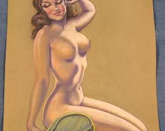 NUDE PIN-UP MODEL CHALK PRINT FLOCKED PAPER 20"X26