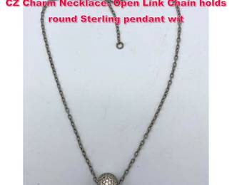 Lot 1926 JUDITH RIPKA Sterling Silver and CZ Charm Necklace. Open Link Chain holds round Sterling pendant wit