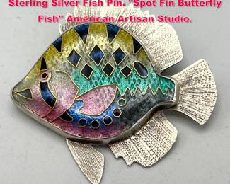 Lot 1719 MICHAEL ROMANIK Enamel Sterling Silver Fish Pin. Spot Fin Butterfly Fish American Artisan Studio. 