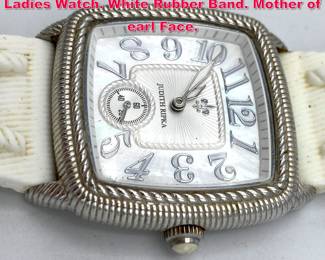 Lot 1966 JUDITH RIPKA Stainless Steel Ladies Watch. White Rubber Band. Mother of earl Face. 