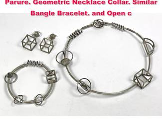 Lot 1700 3pc YUMI UENO Sterling Silver Parure. Geometric Necklace Collar. Similar Bangle Bracelet. and Open c