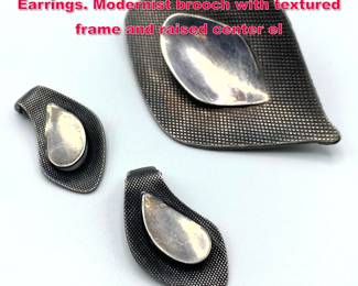 Lot 1790 J. TOSTRUP Sterling Norway Pin Earrings. Modernist brooch with textured frame and raised center el