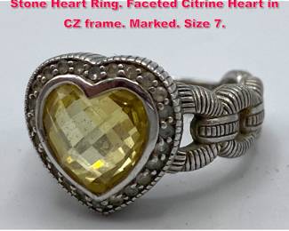 Lot 1980 JUDITH RIPKA Sterling Silver Stone Heart Ring. Faceted Citrine Heart in CZ frame. Marked. Size 7. 