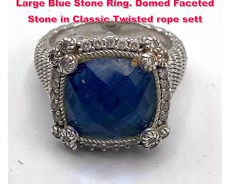 Lot 1992 JUDITH RIPKA Sterling Silver Large Blue Stone Ring. Domed Faceted Stone in Classic Twisted rope sett