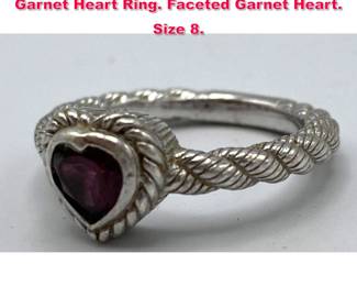 Lot 1973 JUDITH RIPKA Sterling Silver Garnet Heart Ring. Faceted Garnet Heart. Size 8. 