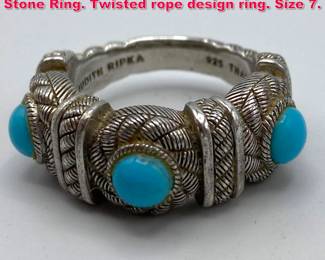Lot 1972 JUDITH RIPKA Sterling Silver 3 Stone Ring. Twisted rope design ring. Size 7.
