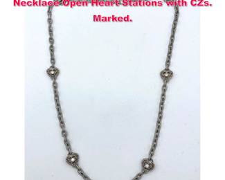 Lot 1934 JUDITH RIPKA Sterling Silver Necklace Open Heart Stations with CZs. Marked. 