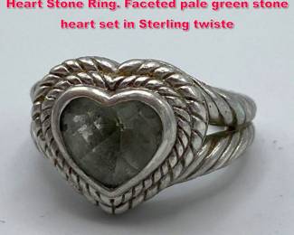Lot 1977 JUDITH RIPKA Sterling Silver Heart Stone Ring. Faceted pale green stone heart set in Sterling twiste