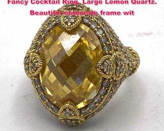 Lot 2000 JUDITH RIPKA Sterling Vermeil Fancy Cocktail Ring. Large Lemon Quartz. Beautiful elaborate frame wit