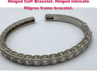 Lot 1939 JUDITH RIPKA Sterling Silver CZ Hinged Cuff Bracelet. Hinged intricate filigree frame bracelet. 