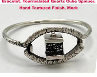 Lot 1882 Sterling Silver Artisan Studio Bracelet. Tourmalated Quartz Cube Spinner. Hand Textured Finish. Mark