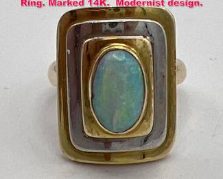 Lot 1860 14K size 6 Yellow Gold and Opal Ring. Marked 14K. Modernist design.