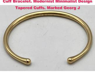 Lot 1748 18K Gold GEORG JENSEN 1150 Cuff Bracelet. Modernist Minimalist Design Tapered Cuffs. Marked Georg J