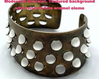 Lot 1789 JAKUB TOSTRUP Sterling Norway Modernist Bracelet. Textured background with raised white enamel eleme