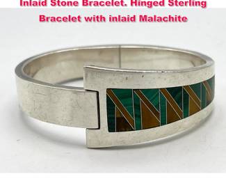 Lot 1736 Sterling Silver Mexican Heavy Inlaid Stone Bracelet. Hinged Sterling Bracelet with inlaid Malachite 