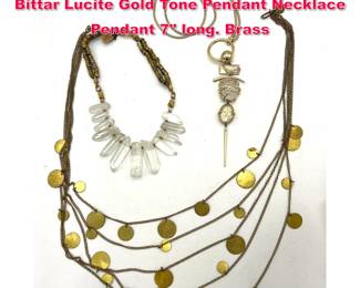 Lot 1904 3pc Modernist Necklace Lot. Alexis Bittar Lucite Gold Tone Pendant Necklace Pendant 7 long. Brass 