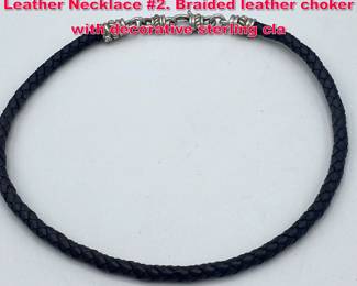 Lot 1961 JUDITH RIPKA Sterling Black Leather Necklace 2. Braided leather choker with decorative sterling cla