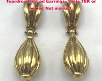 Lot 1862 18K Tested Gold Melon form Teardrop Pierced Earrings. Tests 18K or better. Not marked.