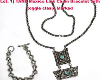 Lot 1710 2pc Sterling silver Artisan Studio Lot. 1 TANE Mexico Link Chain Bracelet with toggle clasp. Marked