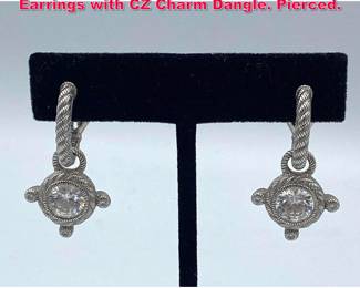 Lot 2019 JUDITH RIPKA Sterling Silver Hoop Earrings with CZ Charm Dangle. Pierced.