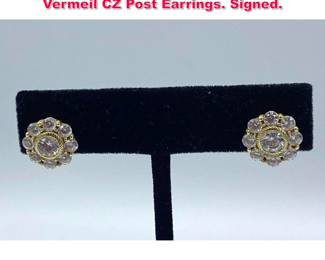 Lot 2025 Pair JUDITH RIPKA Sterling Vermeil CZ Post Earrings. Signed. 