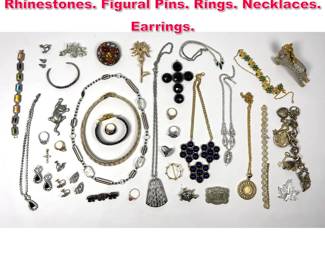Lot 1919 Mixed Lot Costume Jewelry. Rhinestones. Figural Pins. Rings. Necklaces. Earrings. 