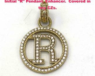 Lot 2028 JUDITH RIPKA Sterling Vermeil Initial R Pendant. Enhancer. Covered in tiny CZs. 