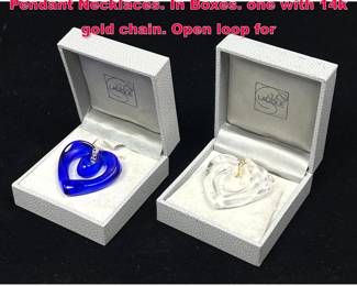 Lot 1893 2pc LALIQUE France Crystal Heart Pendant Necklaces. In Boxes. one with 14k gold chain. Open loop for