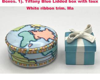 Lot 1773 2pc TIFFANY and CO Porcelain Gift Boxes. 1. Tiffany Blue Lidded box with faux White ribbon trim. Ma