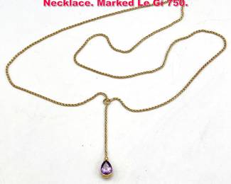 Lot 1871 LeGi 18K Gold and Amethyst Necklace. Marked Le Gi 750.