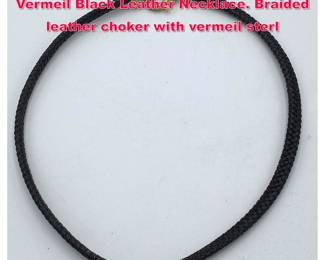 Lot 1959 JUDITH RIPKA 14K Gold Clad Vermeil Black Leather Necklace. Braided leather choker with vermeil sterl