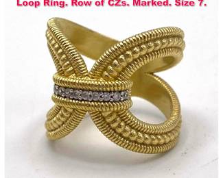 Lot 2008 JUDITH RIPKA Sterling Vermeil Loop Ring. Row of CZs. Marked. Size 7. 