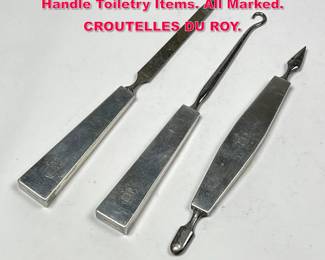 Lot 1778 3pc HERMES Paris Sterling Silver Handle Toiletry Items. All Marked. CROUTELLES DU ROY. 