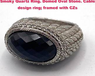 Lot 1998 JUDITH RIPKA Sterling Silver Smoky Quartz Ring. Domed Oval Stone. Cable design ring framed with CZs